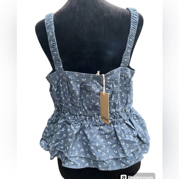 UpWest Cotton Lenin Denim Floral Drawstring Tank Women Sz M - Picture 3 of 5